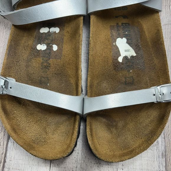 Birkenstock Daloa Womens Ankle Strap Birko Flor Sandal Leather Silver Sz 7 EU 38 - Picture 11 of 13